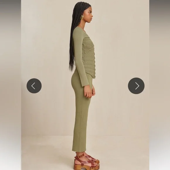 NWT Cult Gaia Linen Torina Sage Green Pants Wide Leg Ribbed